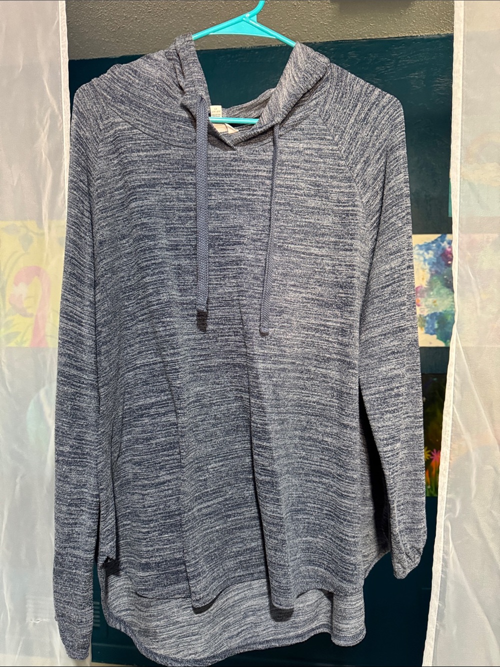 Heathered Blue Knit Hoodie Sweater